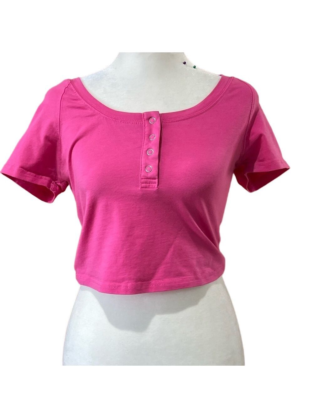 Dazy Women's Pink Button Up Cropped Shirt